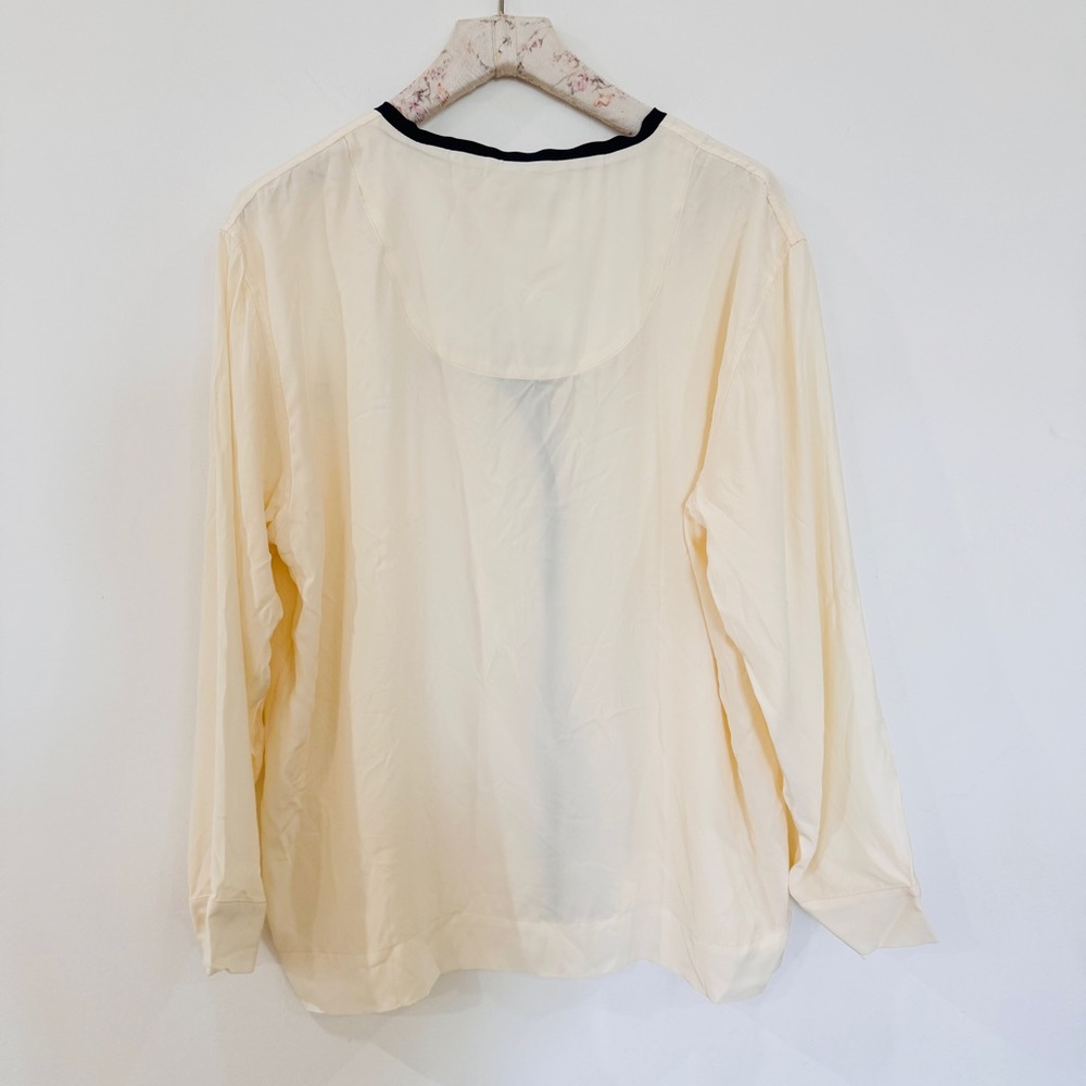 Sleepy Jones Bettina Cardigan In Silk Charmeuse With Navy Accents Cream New — image 5 of 8